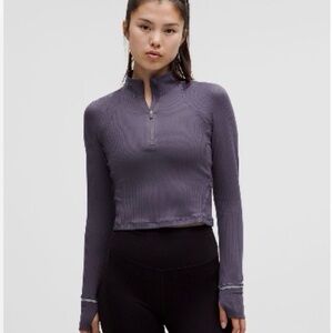 Lululemon Rulu Ribbed Cropped Half Zip Pullover- Nightfall/Size 0 (NWOT)